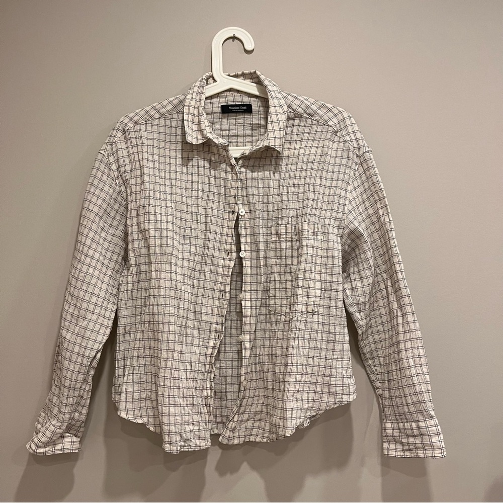 Massimo Dutti Women's Beige Checkered crinkly cotton shirt